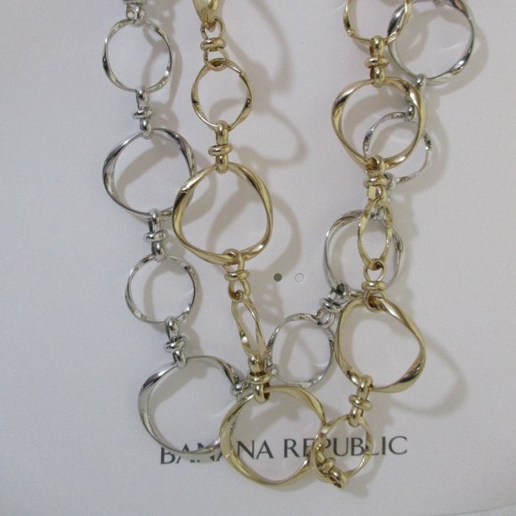 Banana Republic Gold and Silver Rattan Link Necklace NWT 45 each Set of 2 - Picture 2 of 14